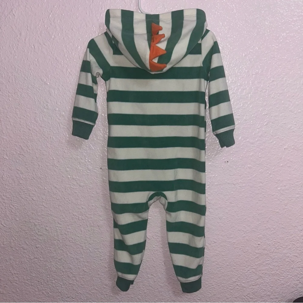 Carter's Green and White Striped Footies One Piece